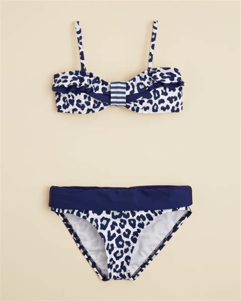 Splendid Girls Leopard Print Bandeau 2 Piece Swimsuit Sizes 7 14