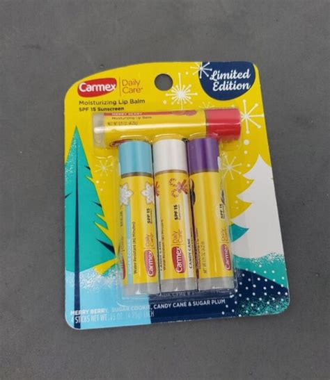 Carmex LIMITED HOLIDAY EDITION Lip Balm Berry Sugar Cookie Candy Cane Sugar Plum For Sale Online