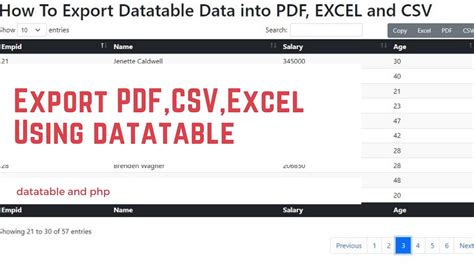Export Jquery Datatable Data Into Csv Pdf And Excel Using Php And Ajax