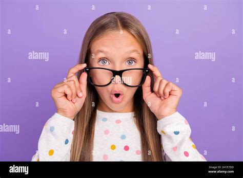 Photo Of Excited Shocked Nerd Small Lady Open Mouth Wear Spectacles