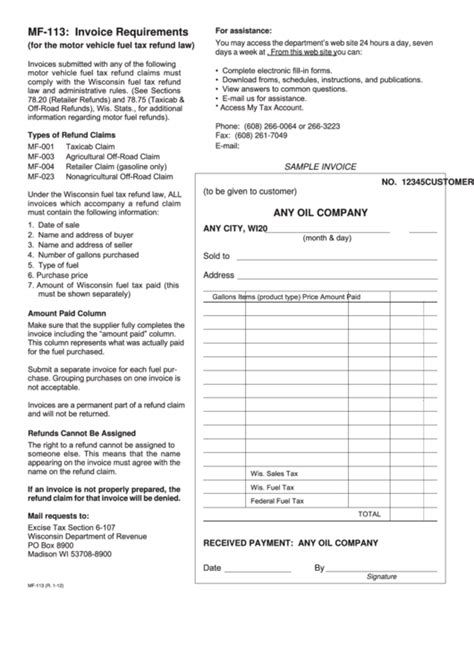 Fillable Form Mf 113 Invoice Requirements Printable Pdf Download