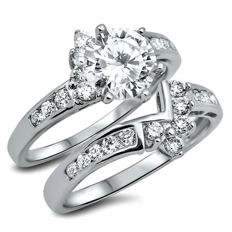 925 Sterling Silver Wedding Ring Set Size 7 Engagement Cz Bridal New Wz42