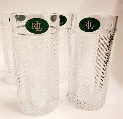 Ralph Lauren Crystal Herringbone Highball Glasses Set Of 4 For Sale Online Ebay