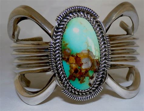 Navajo Aaron Anderson Tufa Cast Sterling Silver Royston Turquoise Cuff
