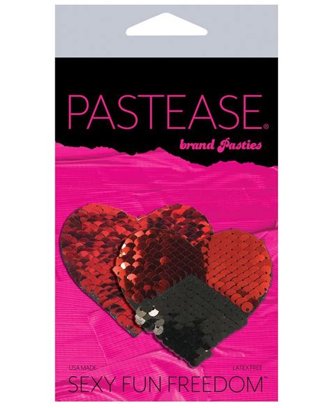 pastease double sequin hearts red black