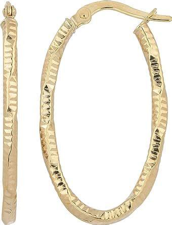 Amazon Com Kooljewelry K Yellow Gold Mm Diamond Cut Oval Hoop