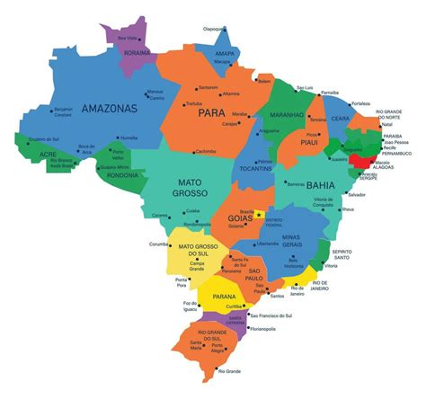 El Detallado Mapa De El Brasil Con Regiones O Estados Y Ciudades