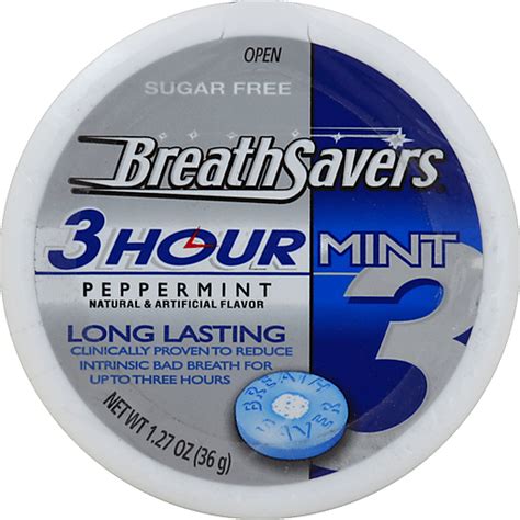 Breath Savers 3 Hour Peppermint Sugar Free Mints 127 Oz Plastic