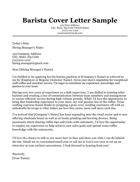 Barista Cover Letter Sample And Writing Tips Resumecompanion
