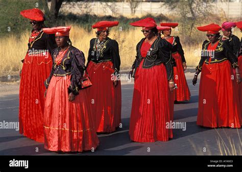 Herero Women Wearing Traditional Dress In Procession For The Ma Herero