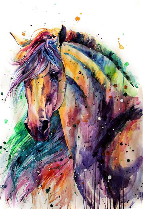 Rainbow Horsey By Elenashved Cheval Aquarelle Peinture De Cheval