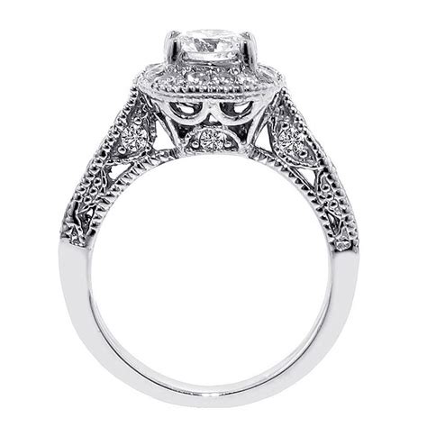 Personalize your wedding rings with an engraved inscription. 1 Carat Antique Round Engraved Wedding Ring Set in White ...