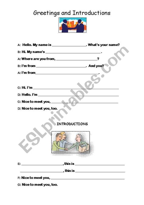 English Worksheets Beginner Greetings And Introductions