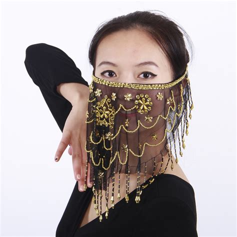 New Women Hand Made Belly Dance Fine Mesh Face Veils Gold Beaded Indian Dancwear Ebay