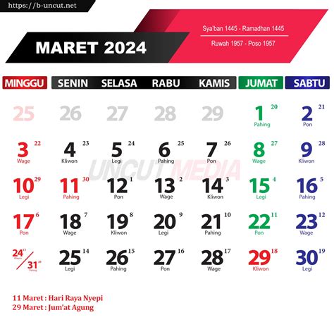 Kalender Maret 2024 Lengkap Nasional Islam Dan Jawa Uncut Media