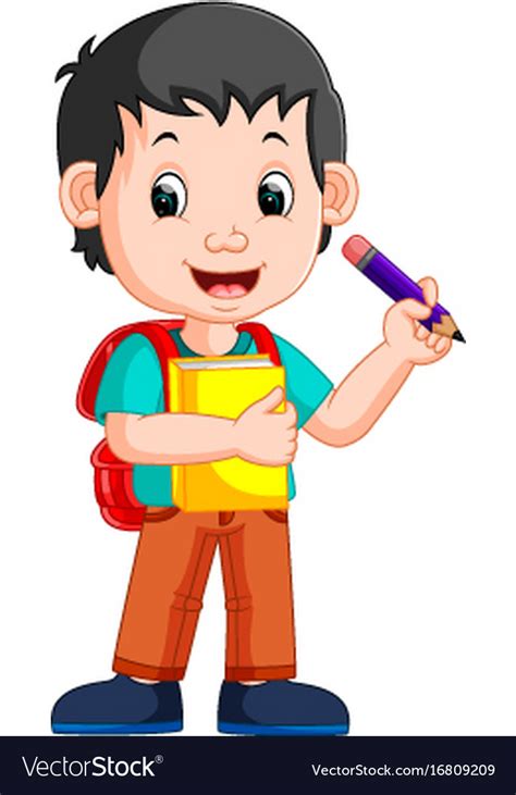 Boy Holding Pencil Royalty Free Vector Image Vectorstock