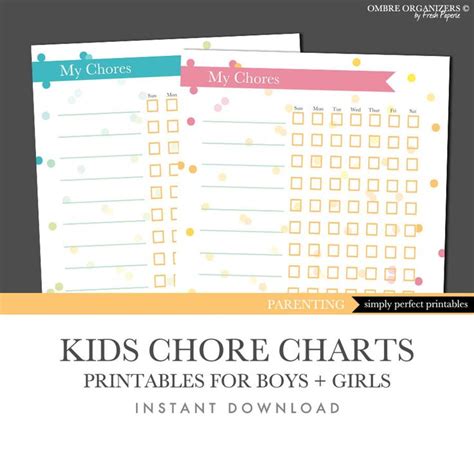 Kids Chore Charts Printables For Boy And Girl Instant Etsy In 2020