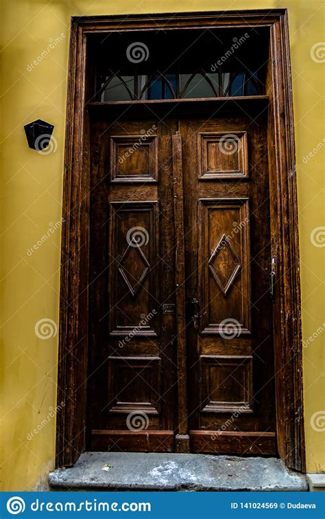 Beautiful Double Carved Wooden Front Doors Stock Image
