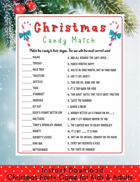 Christmas Candy Match Game Holiday Party Game Instant Download Etsy
