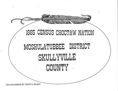 Choctaw Census 1885 Skullyville County Moshulatubbee District