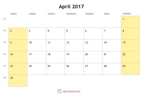 April 2017 Calendar With Holidays Monthly Printable Calendar