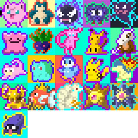 It was taking a really really long time to sort everything so i had to cut down the load a bit ;p. I've started livestreaming 16x16px pokemon pixel art. These are the ones I made so far. : pokemon