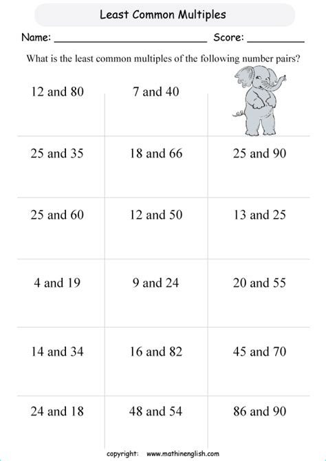 Find Lcm Of Two Numbers Worksheet