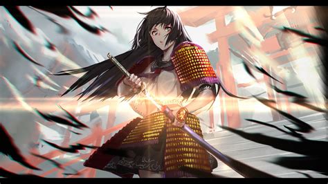 Download 1920x1080 Wallpaper Warrior Ninja Samurai Anime Girl Artwork Full Hd Hdtv Fhd