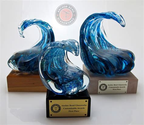 Wave Trophy Glass Awards Contemporary Glass Art Corporate Ts