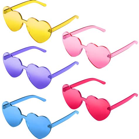 Buy 5 Pieces Heart Shape Rimless Sunglasses Tinted Eyewear Sunglasses For Party Women And Girls