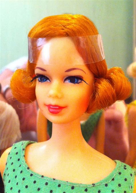 a copper penny stacey doll with hair restyled by mikelman wearing a rare pak dress green
