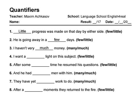 Quantifiers English Grammar Fill In The Blanks Exercises With Answers