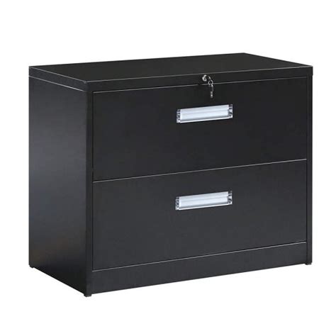 Filing cabinet features seamless front corners plus internal steel corner gussets for increased strength and rigidity. Merax Black 2-Drawer Lateral Metal Vertical Lockable File ...