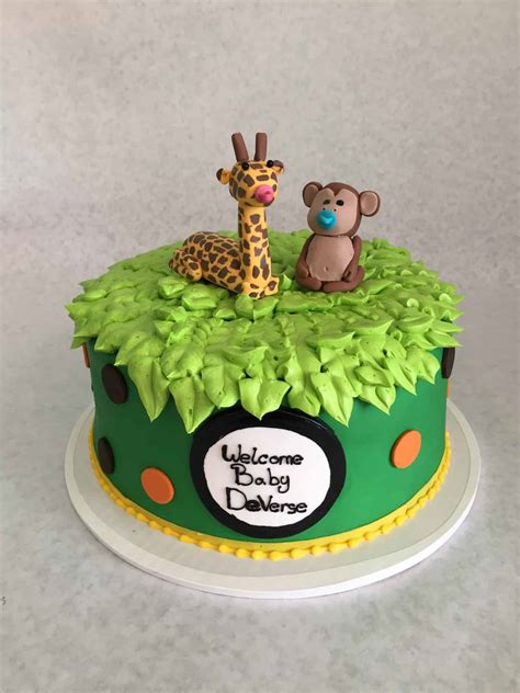 Safari Animals Baby Shower Cake With Sculpted Giraffe And Monkey The