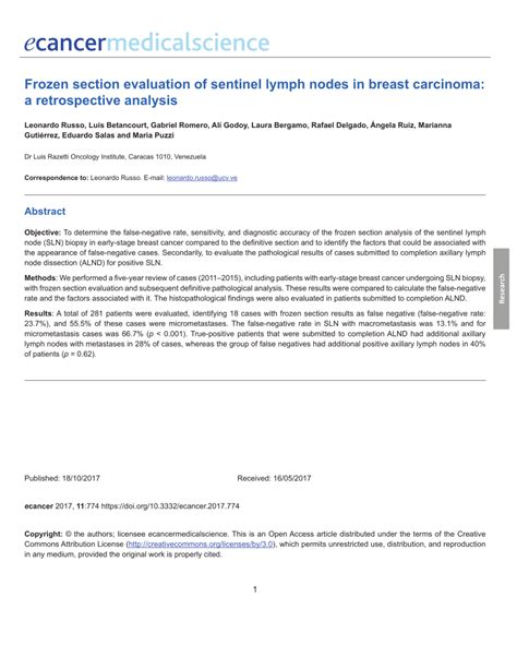 Pdf Frozen Section Evaluation Of Sentinel Lymph Nodes In Breast