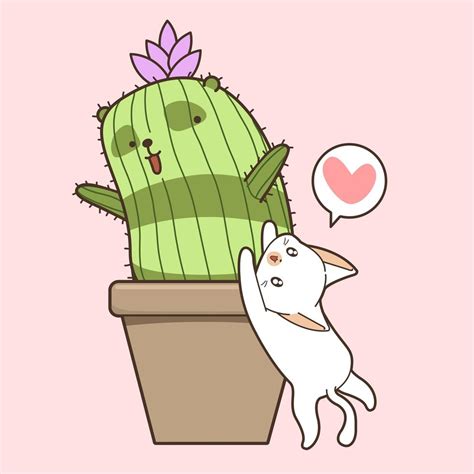 Hand Drawn White Cat With Cactus 952599 Vector Art At Vecteezy