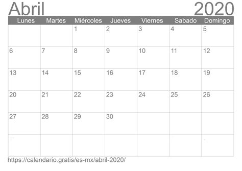 Calendario Abril 2020 De México En Español ☑️ Calendariogratis