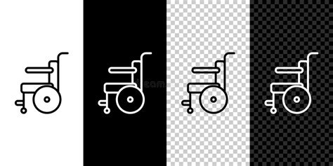 Set Line Wheelchair For Disabled Person Icon Isolated On Black And