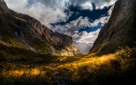 Nature Landscapes Valley Meadow Trees Forests Roads Sky Clouds