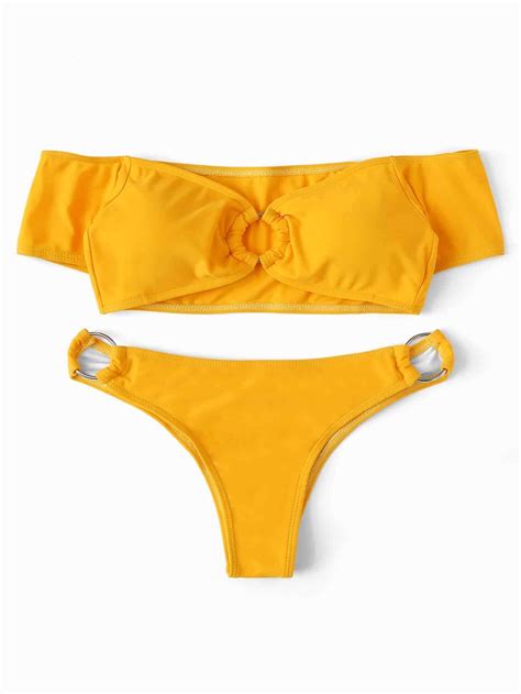 Yellow Swimsuit Off The Shoulder Top With Ring Detail Bikini Bottom