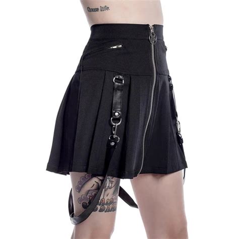 Harajuku Punk Rock Gothic Skirts Summer Women Front Stitching Zipper