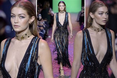 Gigi Hadid Goes Braless In Plunging Gown As She Stuns On The Runway At