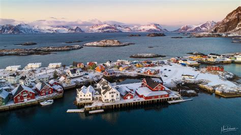 Things to do in henningsvær. Henningsvaer colored houses aerial, Norway