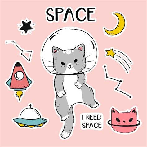 Premium Vector Cute Happy Cat Astronaut Illustration