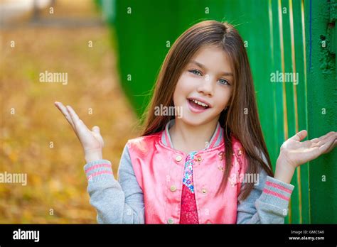 Beautiful Happy Little Girl Outdoors Stock Photo Alamy