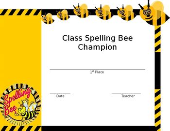 Spelling Bee Certificate (Editable) by Miss Van Sise | TpT