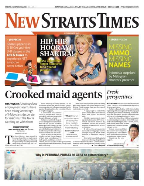 The straits times masthead takes on a new look as seen on the front page of the jan. New Straits Times: it is 11-11-11 and launch day | García ...