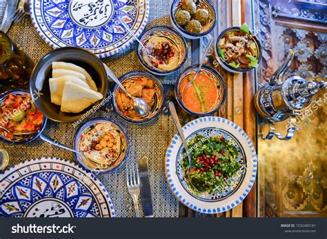 Middle Eastern Arabic Dishes Assorted Meze Stock Photo 1032480181