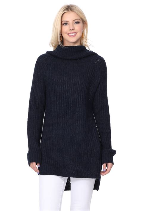 Yemak Womens Chunky Loose Oversized Turtleneck Knit Tunic Long Sweater