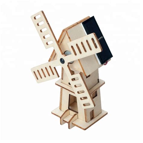 original hobby wood craft 3d puzzle solar powered windmill with 5 pa
